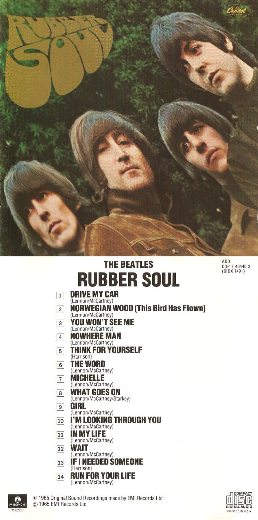 The Beatles, Rubber Soul album cover.