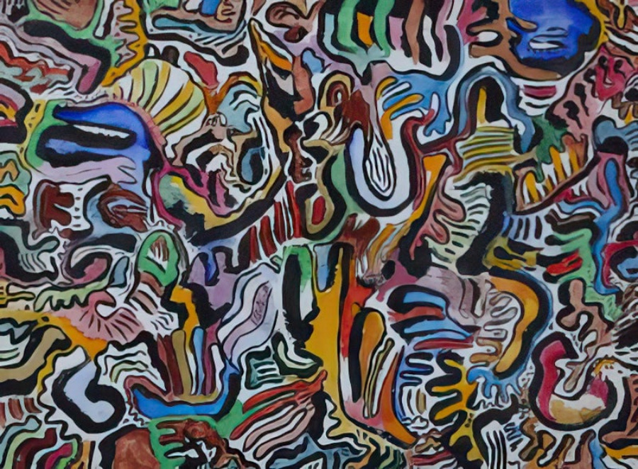 Gouache and ink on watercolor paper.