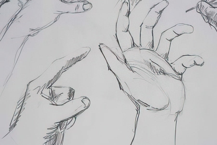 A pencil drawing of hands.
