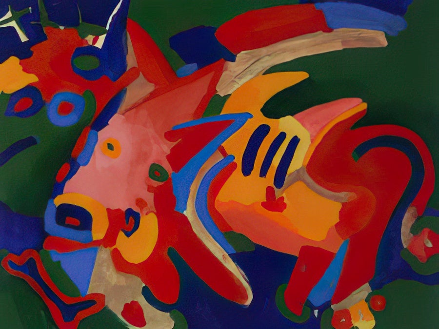 The painting Red Dog by John Moilanen.