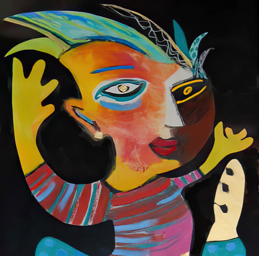 Acrylic on cutout masonite of a 1980s urbanite.