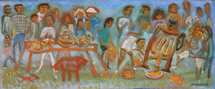 Apple pressing on Sinclair Island oil painting.