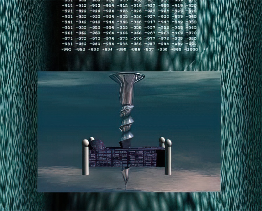 A 3D rendering using Bryce software used in a webpage.