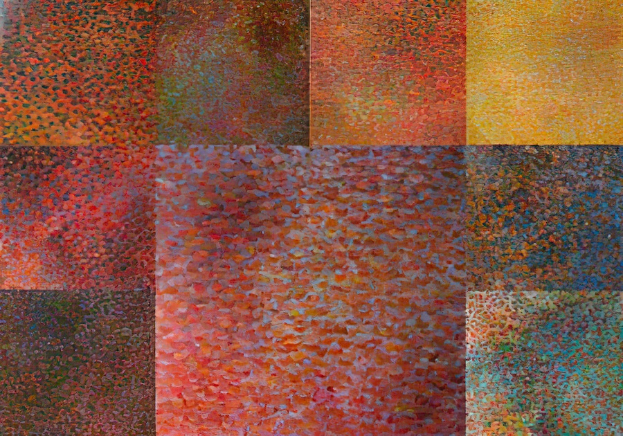 Nine abstract paintings put together as one.