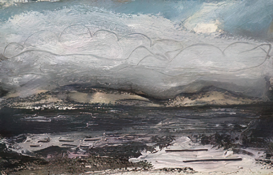 A painting of islands in the Salish Sea.