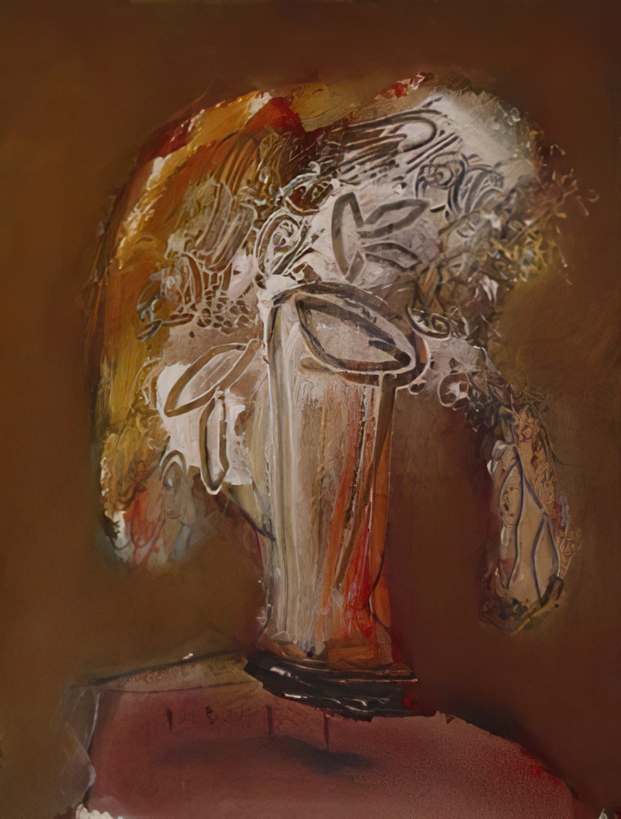 A painting of flowers in a vase.