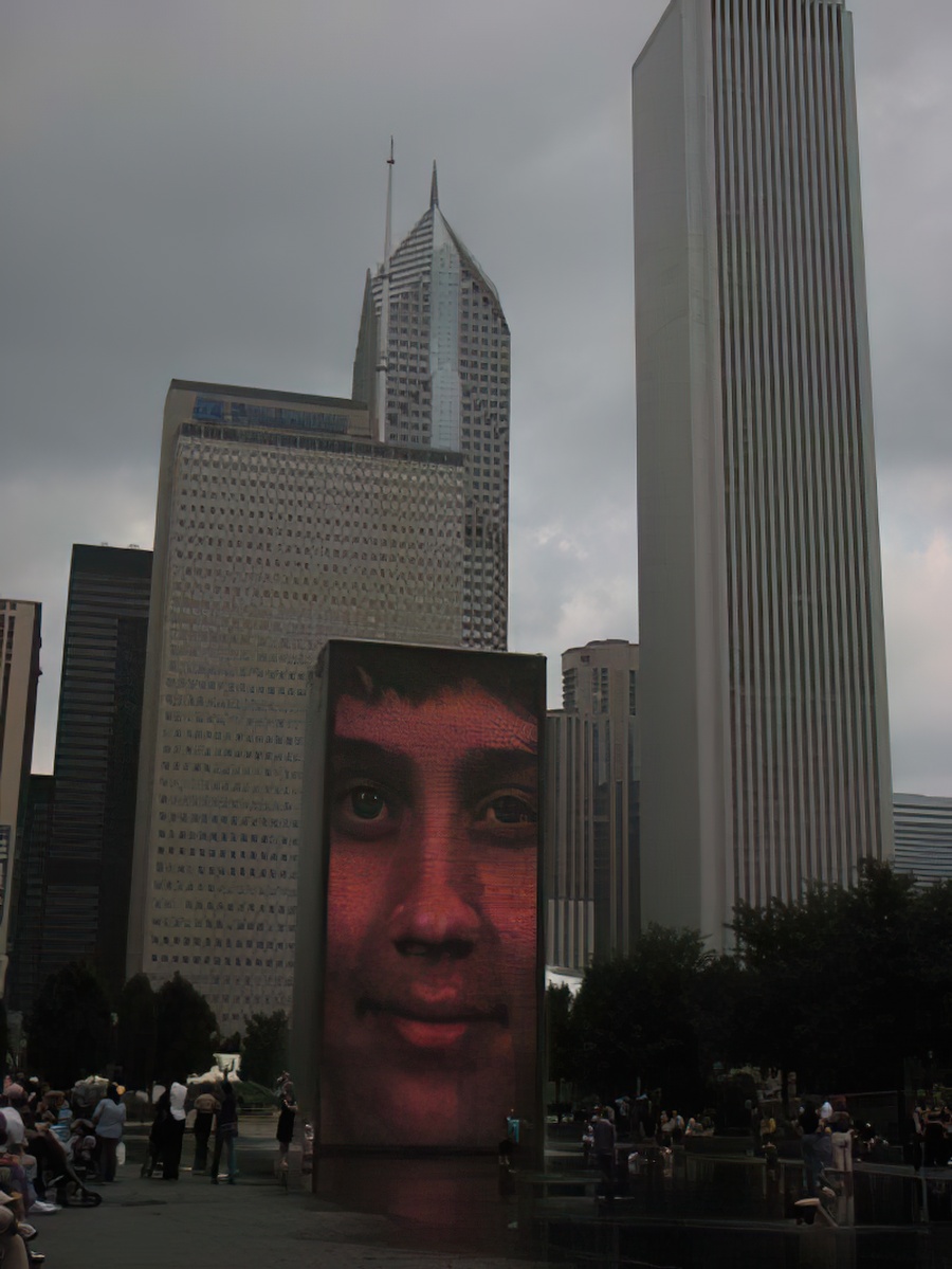 People standing around Crown Fountain, Chicago