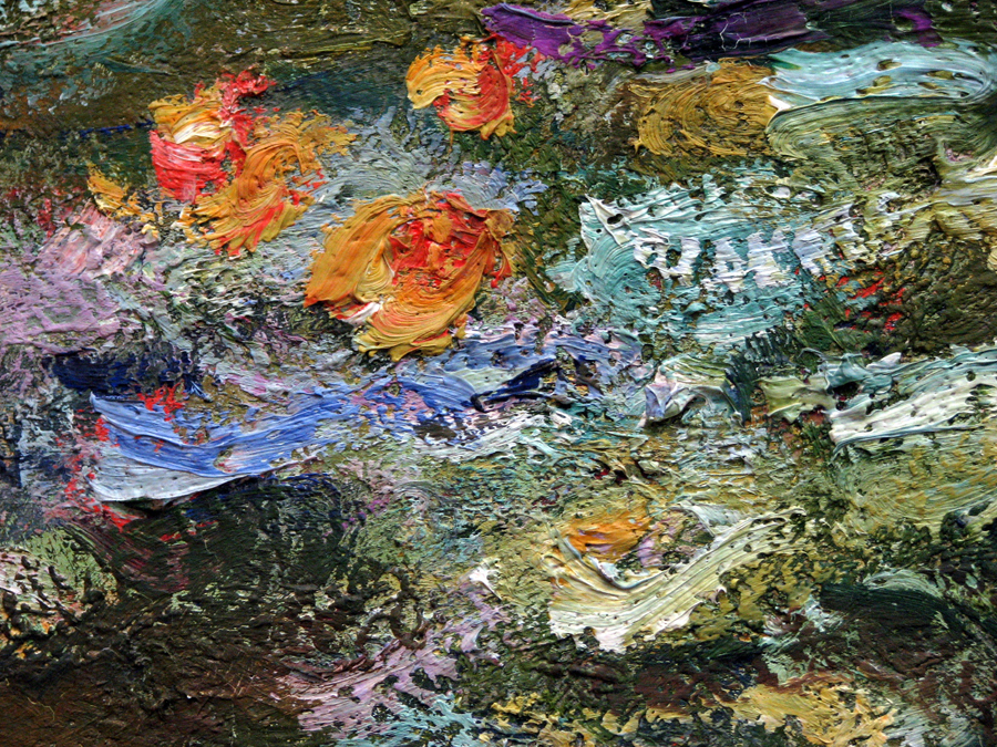 Close-up of a Monet painting.
