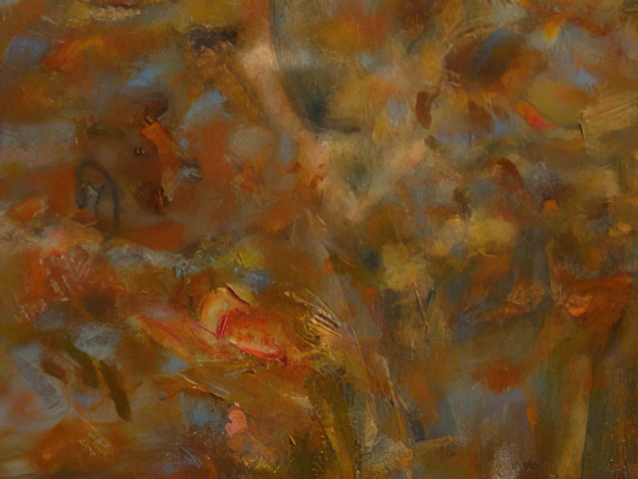 Detail of an oil over acrylic painting.