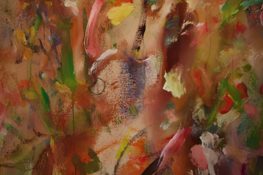 A detail of an oil over acrylic painting.